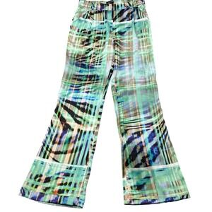 Marciano Womens Abstract Animal Print Wide Leg Satin Pants Multi Color L NEW